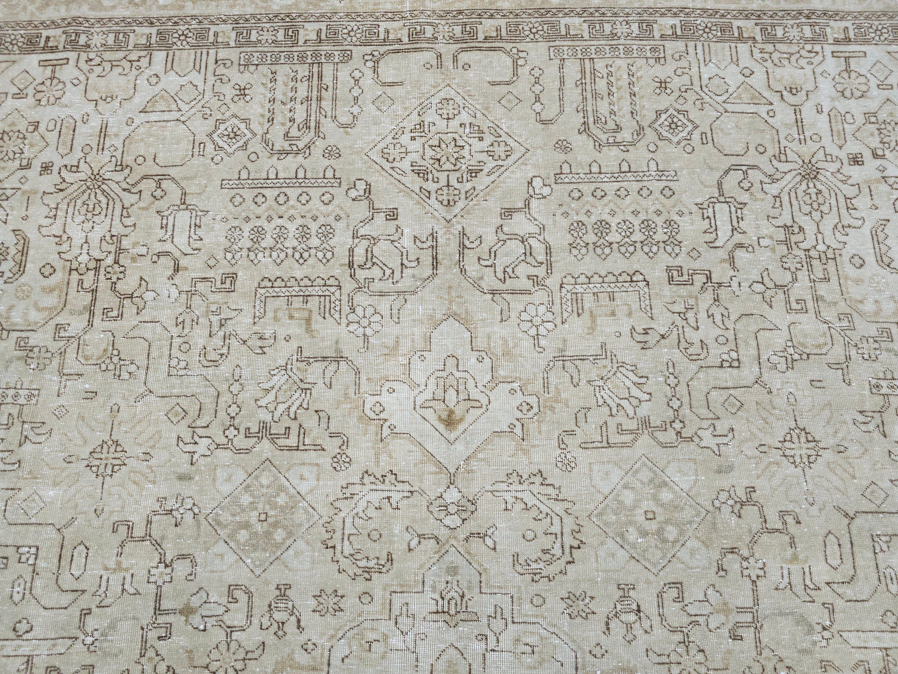 Oversize 9x13 Vintage Wool Oushak Rug: Muted Turkish Anatolian Carpet