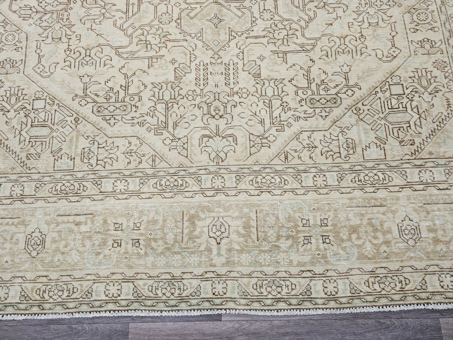 9.60x12.60 Feet Neutral Area Rug, Hand Knotted Wool Geometric Carpet, Oversize Muted Turkish Rug for Living Room