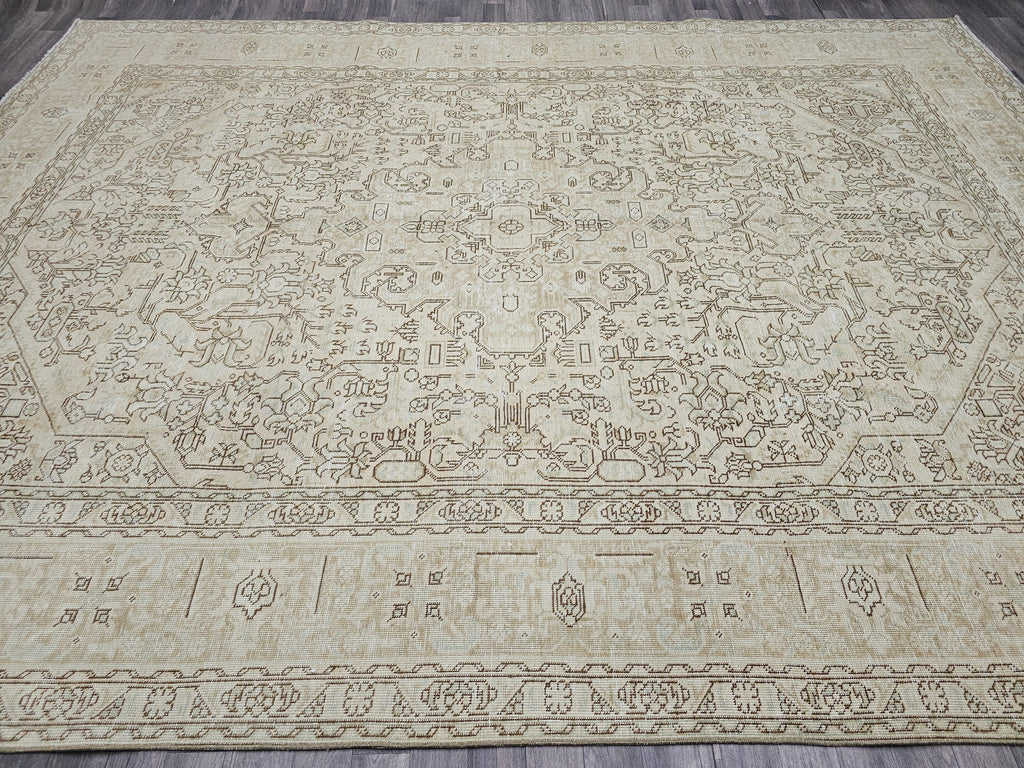 Oversize Hand Knotted Wool Rug: 9.60x12.60 ft. Vintage Turkish Geometric Carpet