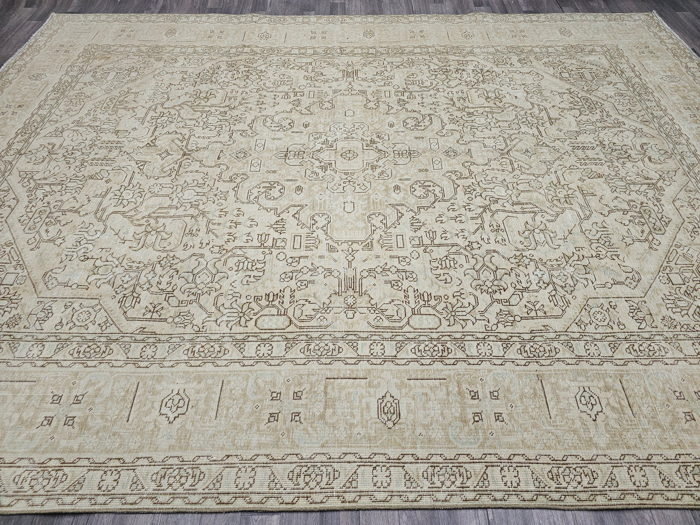 9.60x12.60 Feet Neutral Area Rug, Hand Knotted Wool Geometric Carpet, Oversize Muted Turkish Rug for Living Room