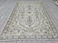 Vintage Turkish Oushak Rug 6x9: Hand-Knotted Wool, Neutral Bohemian Carpet