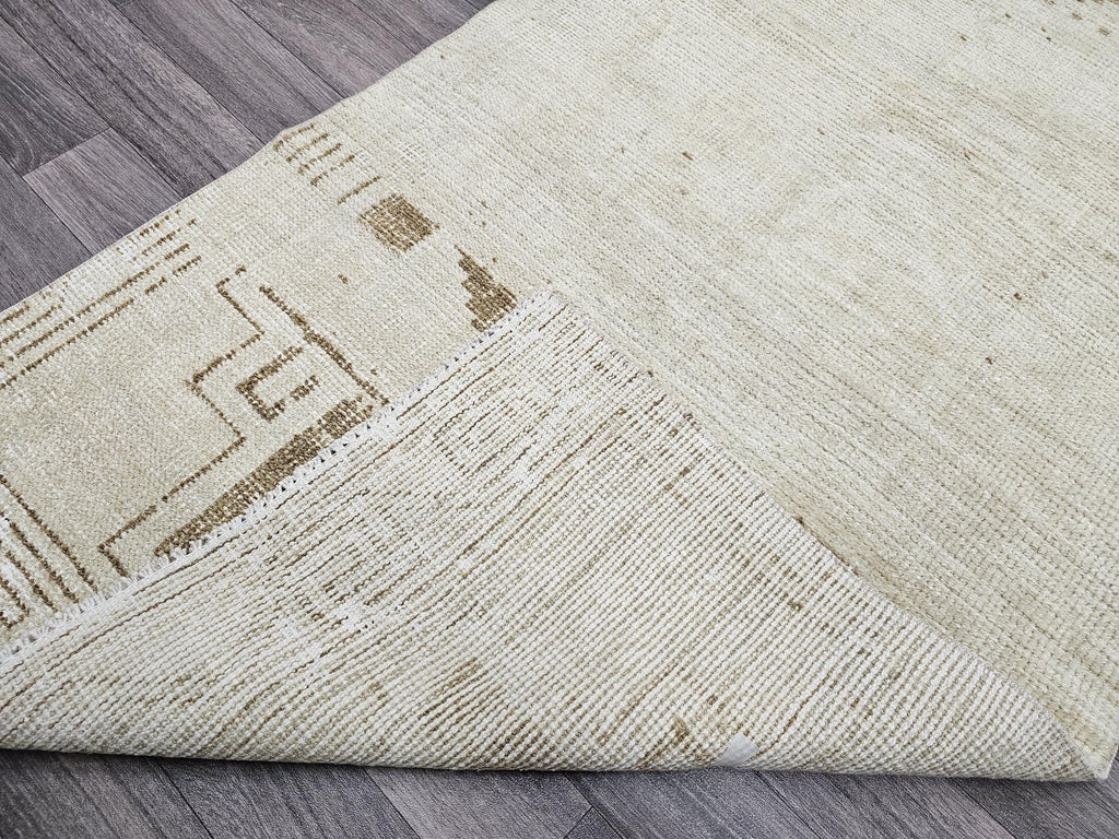 Hand-Knotted Wool Runner Rug: Neutral Anatolian Vintage Turkish Rug (3x13 ft)