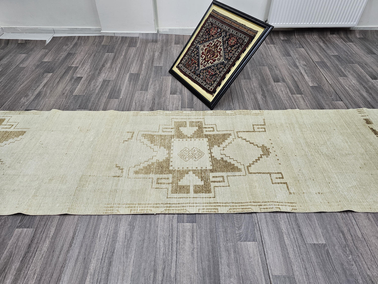 3x13 Neutral Runner Rug for Hallway and Kitchen - Hand Knotted Wool Runner - Anatolian Vintage Rug Runner - Turkish Runner/2.95x13.20 feet