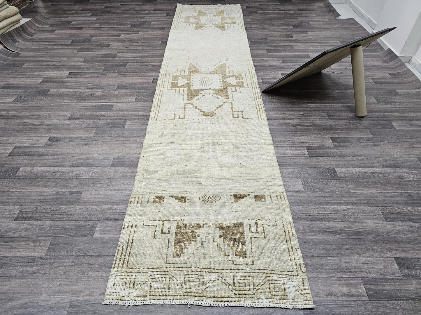 3x13 Neutral Runner Rug for Hallway and Kitchen - Hand Knotted Wool Runner - Anatolian Vintage Rug Runner - Turkish Runner/2.95x13.20 feet