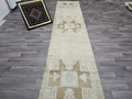 Hand-Knotted Wool Runner Rug: Neutral Anatolian Vintage Turkish Rug (3x13 ft)