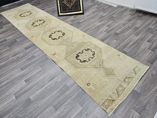 Long Vintage Runner - 3,15 x 13,4 feet - Hand Woven Traditional Runner - Runner for Hallway and Corridor - Anatolian Turkish Oushak Runner