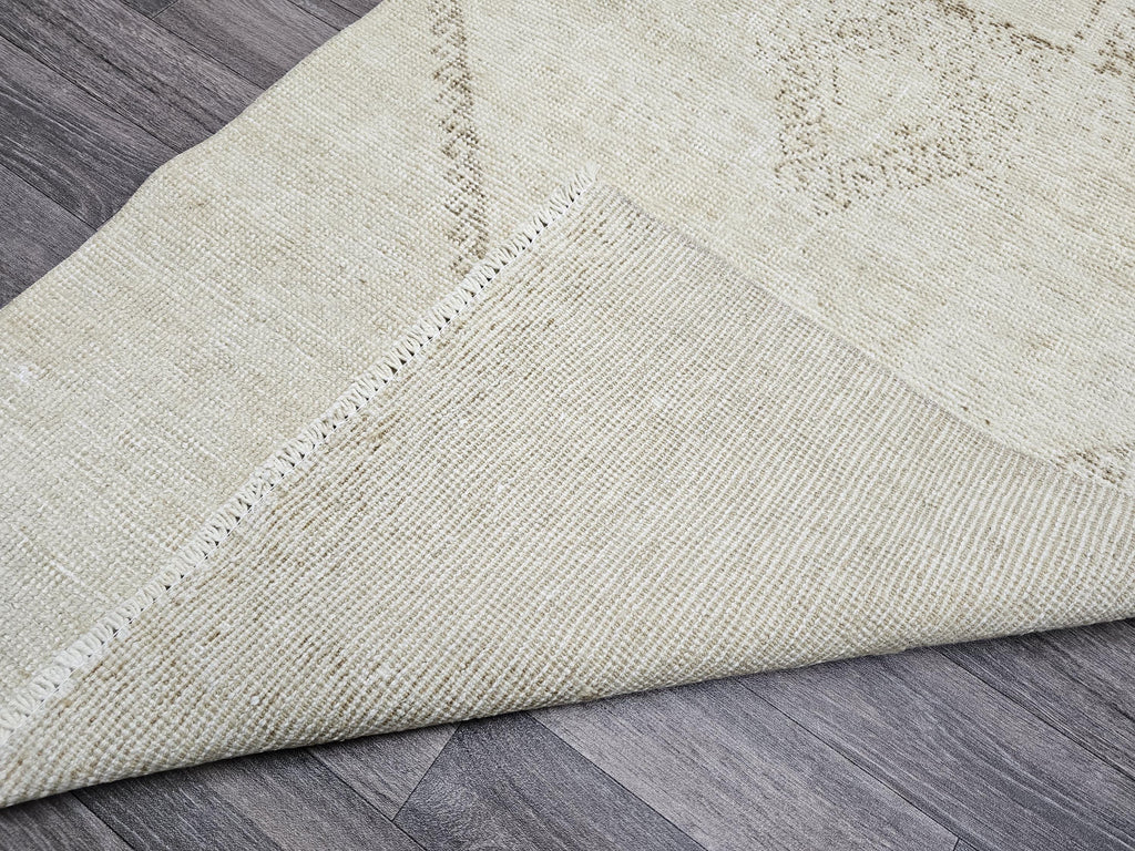 Vintage Oushak Runner Rug: 3x12.25 ft, Neutral Turkish Wool Rug