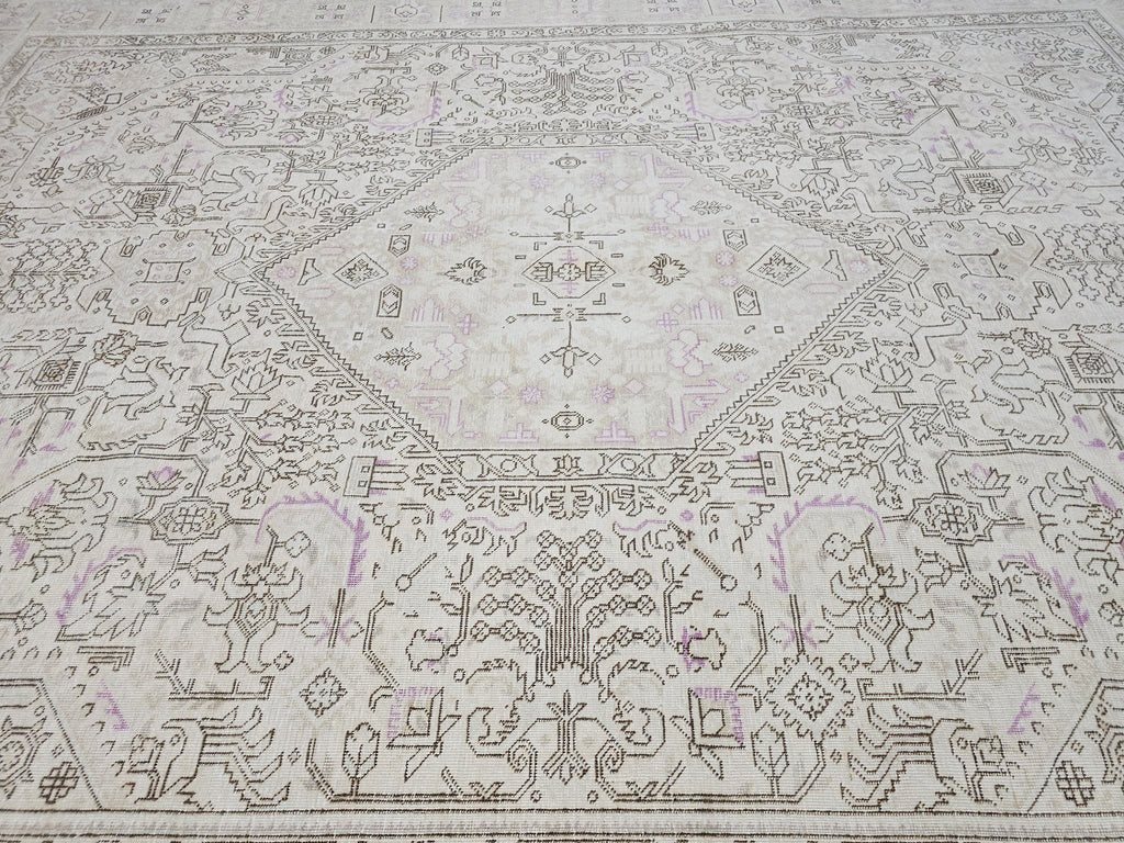 Faded Oushak Wool Area Rug: 9x12 Light Pink Beige Turkish Rug