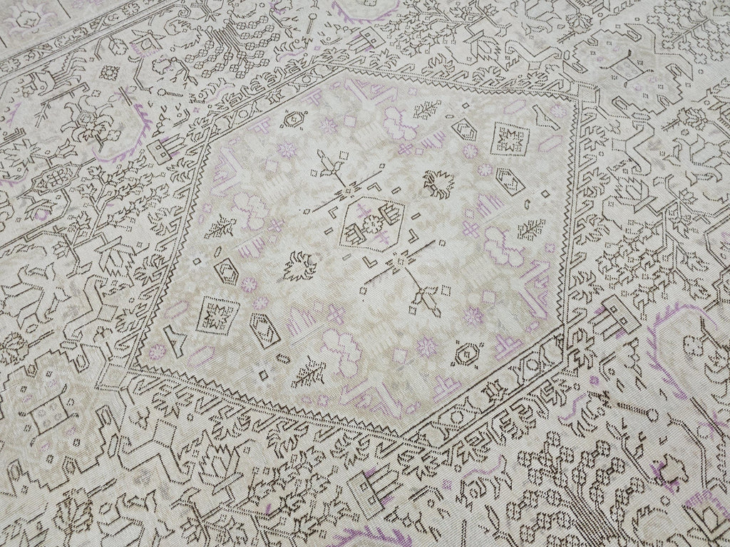 Faded Oushak Wool Area Rug: 9x12 Light Pink Beige Turkish Rug