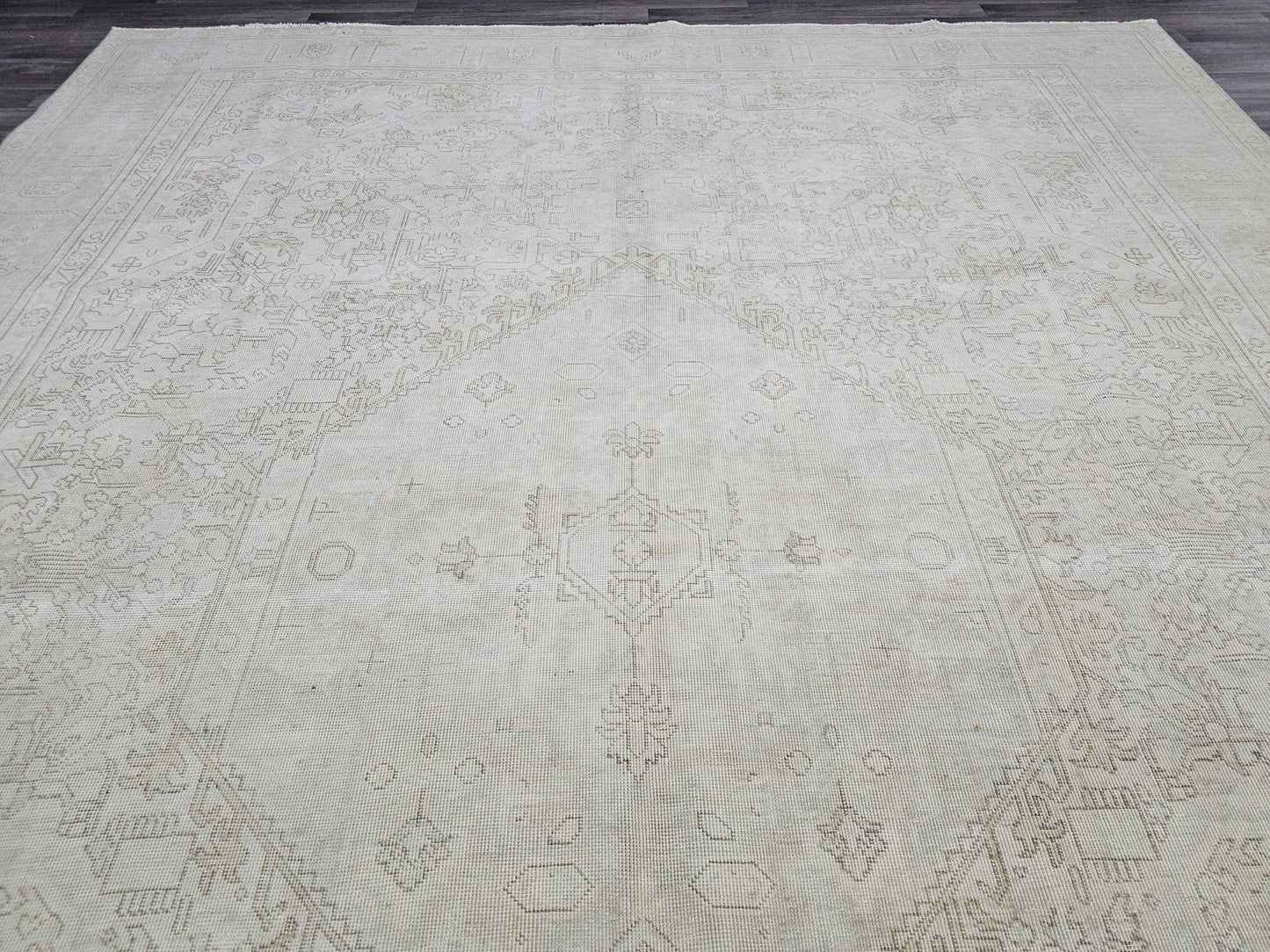 10x12 Neutral Oushak Rug - Hand Knotted Wool Area Rug - Oversize Vintage Carpet - Mahal Rug