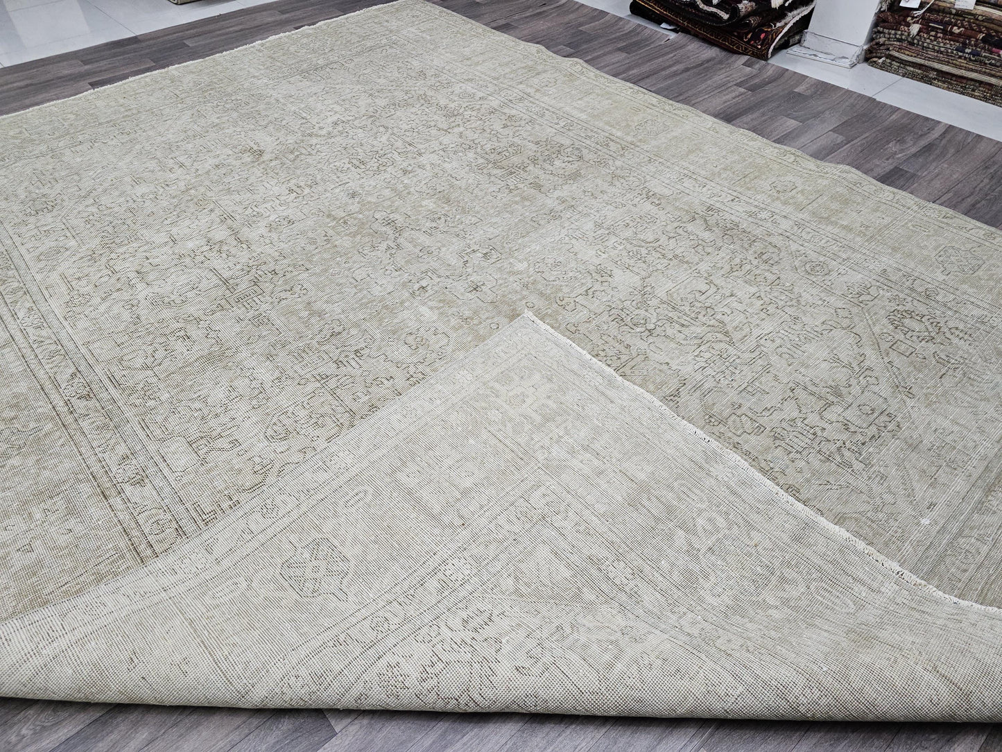 Extra Large Neutral Oushak Rug - Hand Knotted Wool Area Rug - Oversize Vintage Carpet - Mahal Rug