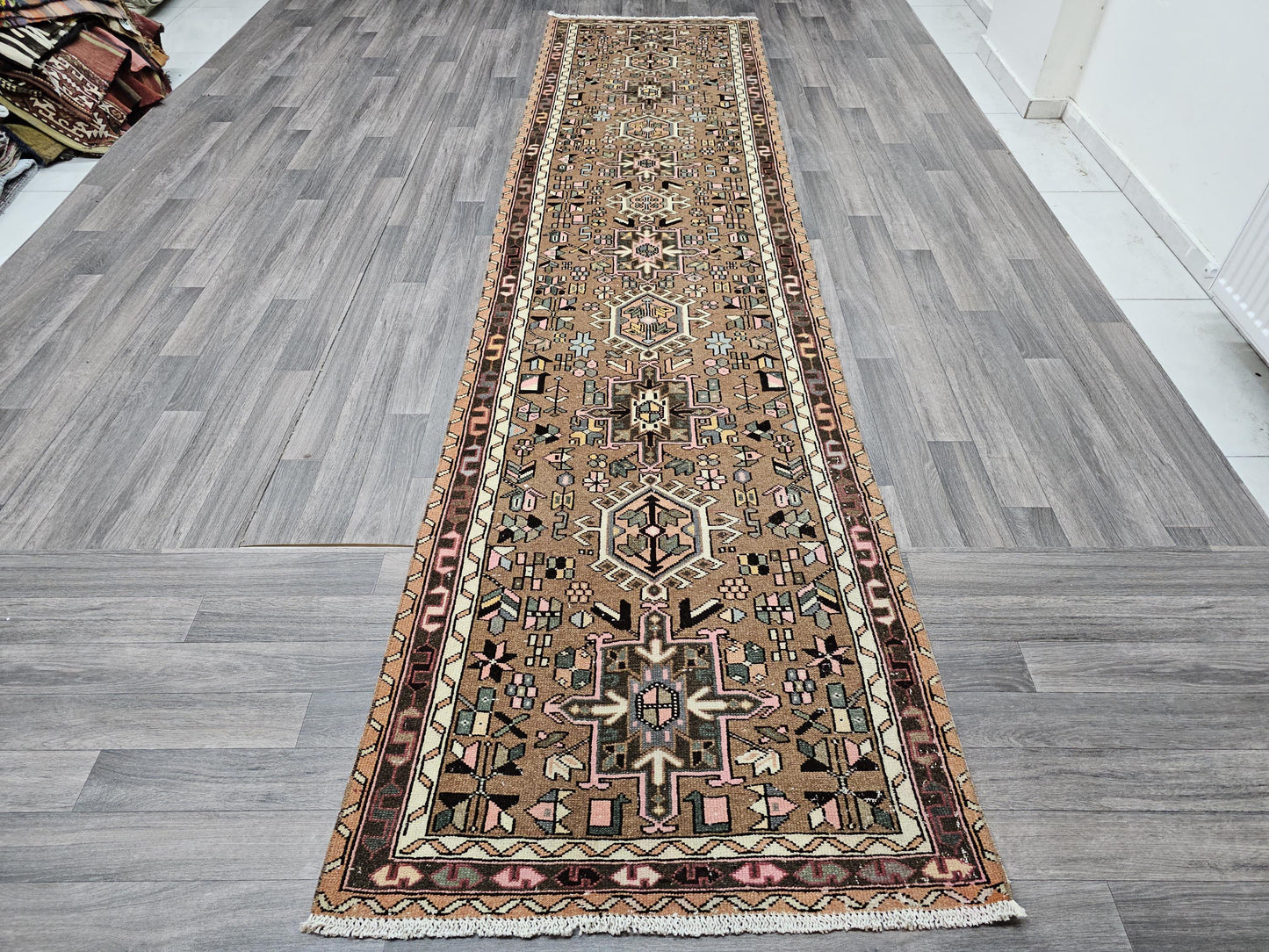 3x12 Classic Vintage Runner Rug - Antique Wool Runner for Hallway and Kitchen/ Traditional Turkish Runner - Oushak Runner  /3x12.20 feet