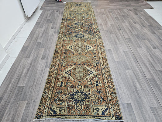 3x12 feet Narrow and Long Vintage Runner Rug - Long Rug Runner - Hand Knotted Wool Runner - Traditional Runner - Bold Color Runner