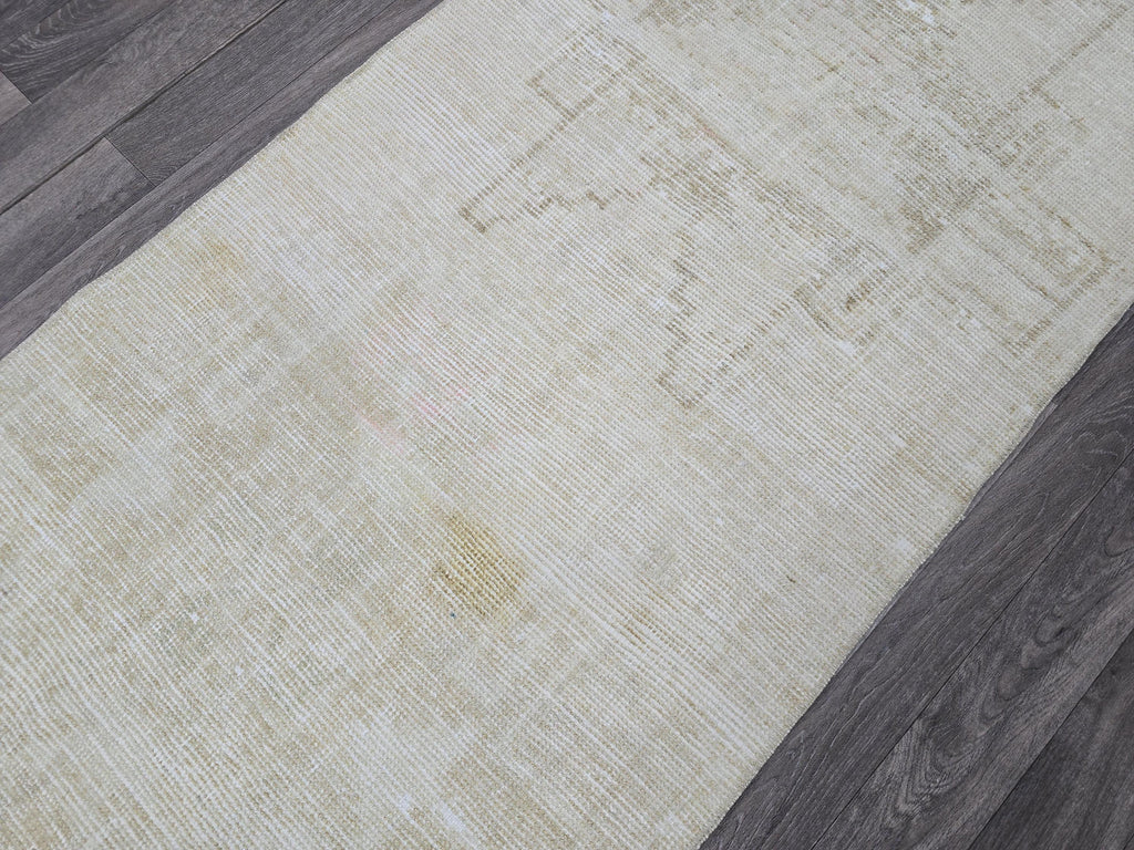 Hand Knotted Wool Turkish Rug: Small Vintage Oushak Carpet (3x5 ft)