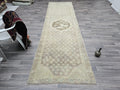 Neutral Oushak Runner Rug: Wide Long Turkish Vintage Wool Runner (3.60 X 12.75 feet)