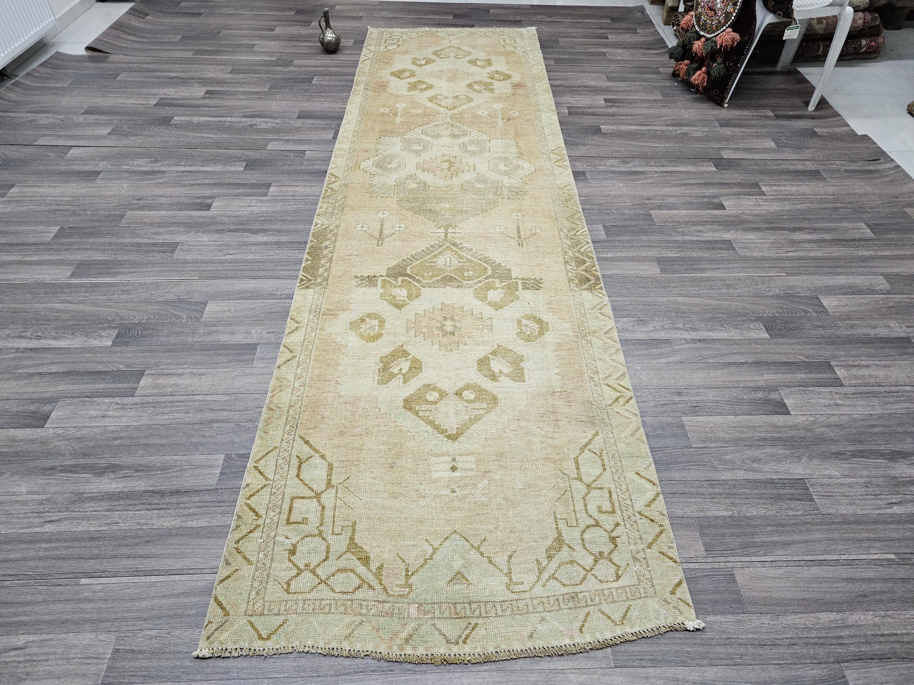 Wide Turkish Runner 3.35x11.70 feet Hand Knotted Vintage Oushak Runner Rug