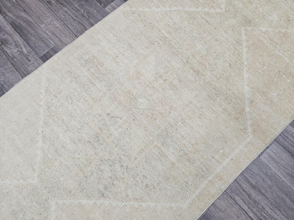 Handmade Wool Oushak Runner 3x12: Muted Vintage Turkish Rug