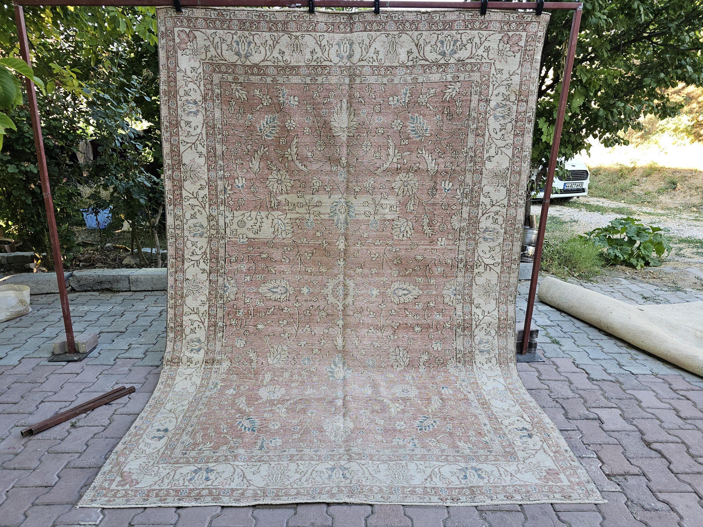 7x10 feet Vintage Area Rug/ Hand Knotted Rug/ Faded Turkish Area Rug/ Distressed Oushak Rug/ Oriental Area Carpet for Bedroom and Diningroom