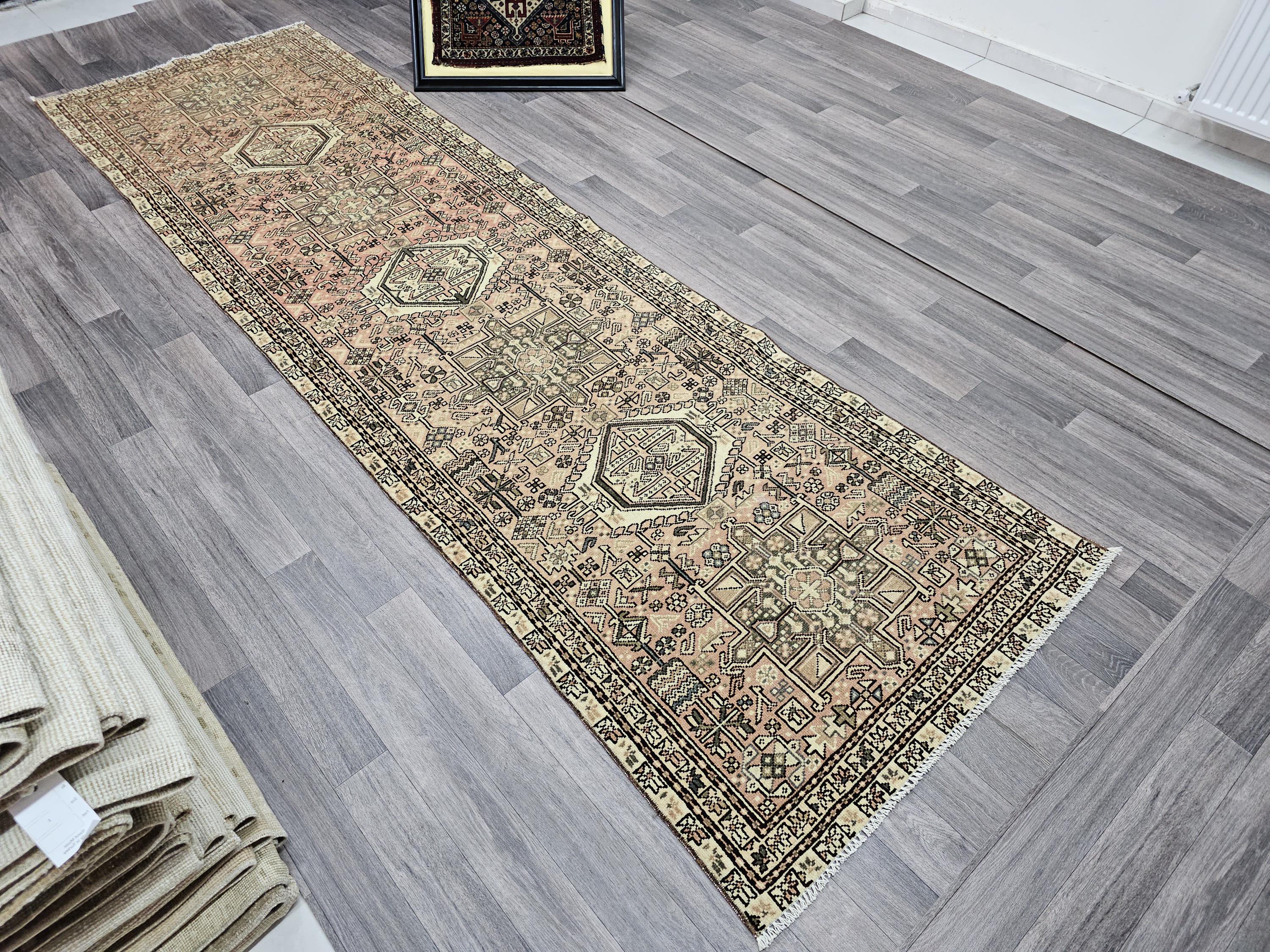 3x11 Antique Wool runner Rug - Vintage Anatolian Runner Rug: Hand-Knotted Geometric Hallway Aisle Runner Rug (3.10x10.80 feet)