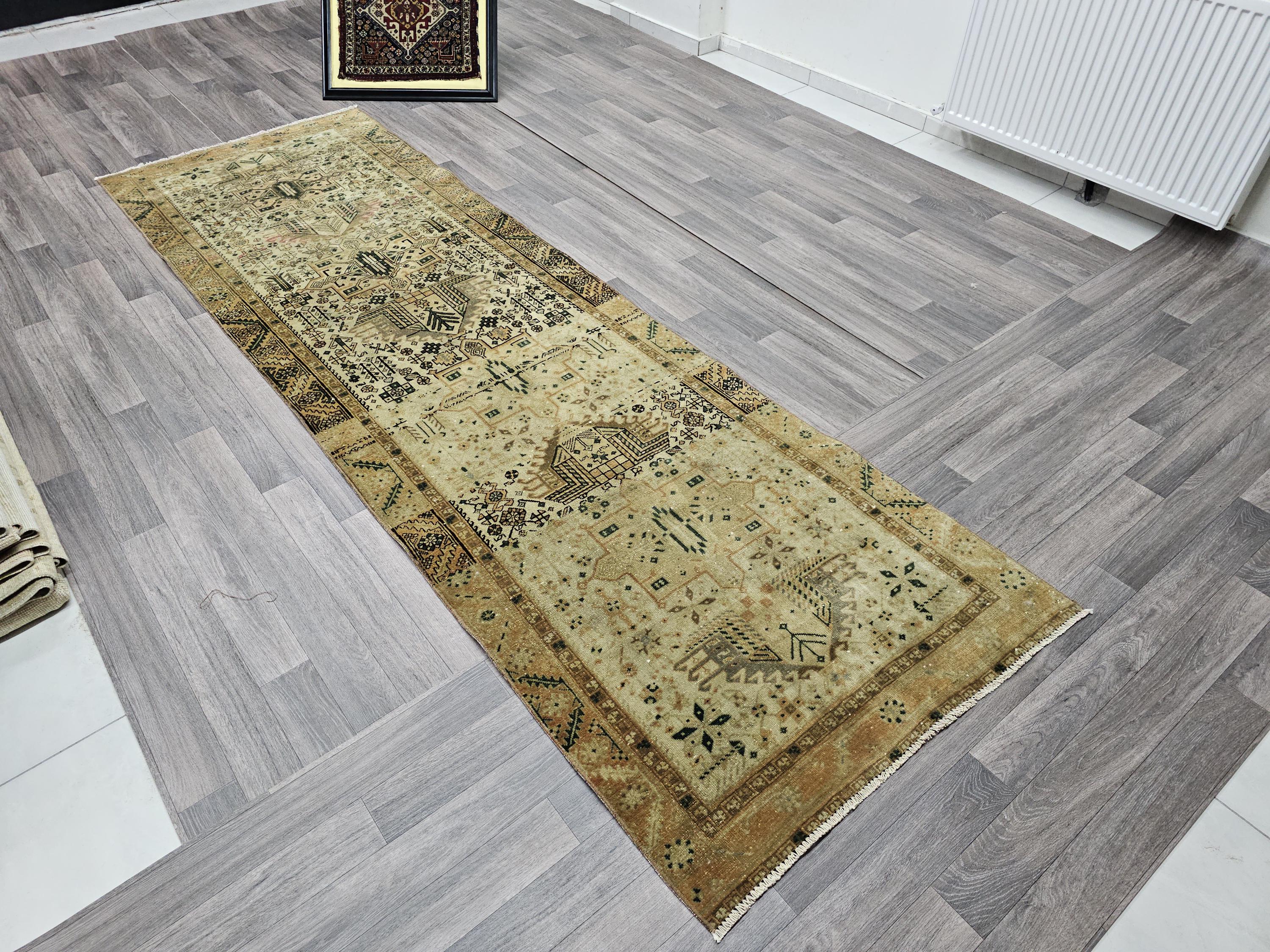 3x10 Classic Vintage Heriz Runner Hand Knotted Earth Tone Muted Colors