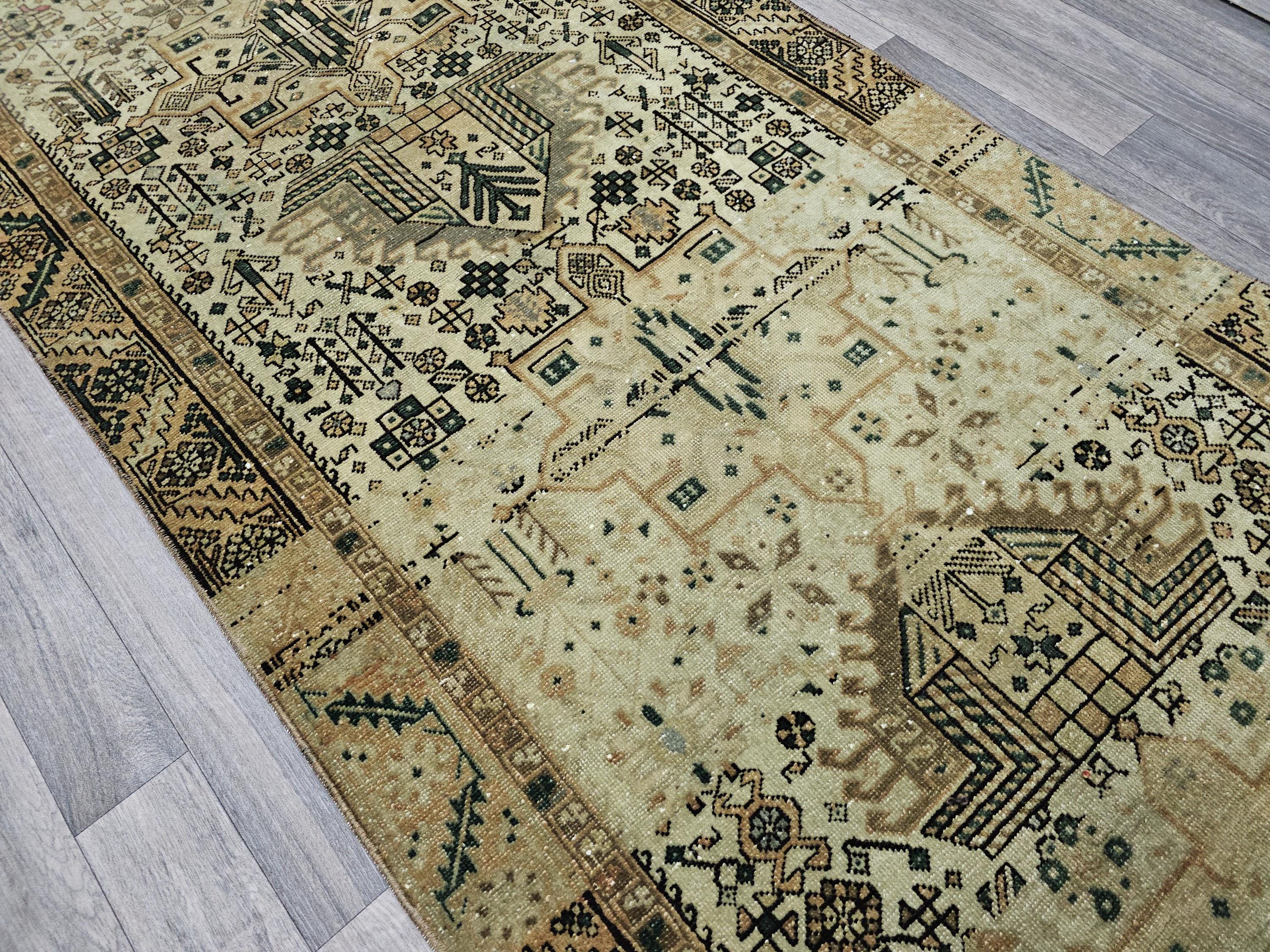 3x10 Classic Vintage Heriz Runner Hand Knotted Earth Tone Muted Colors