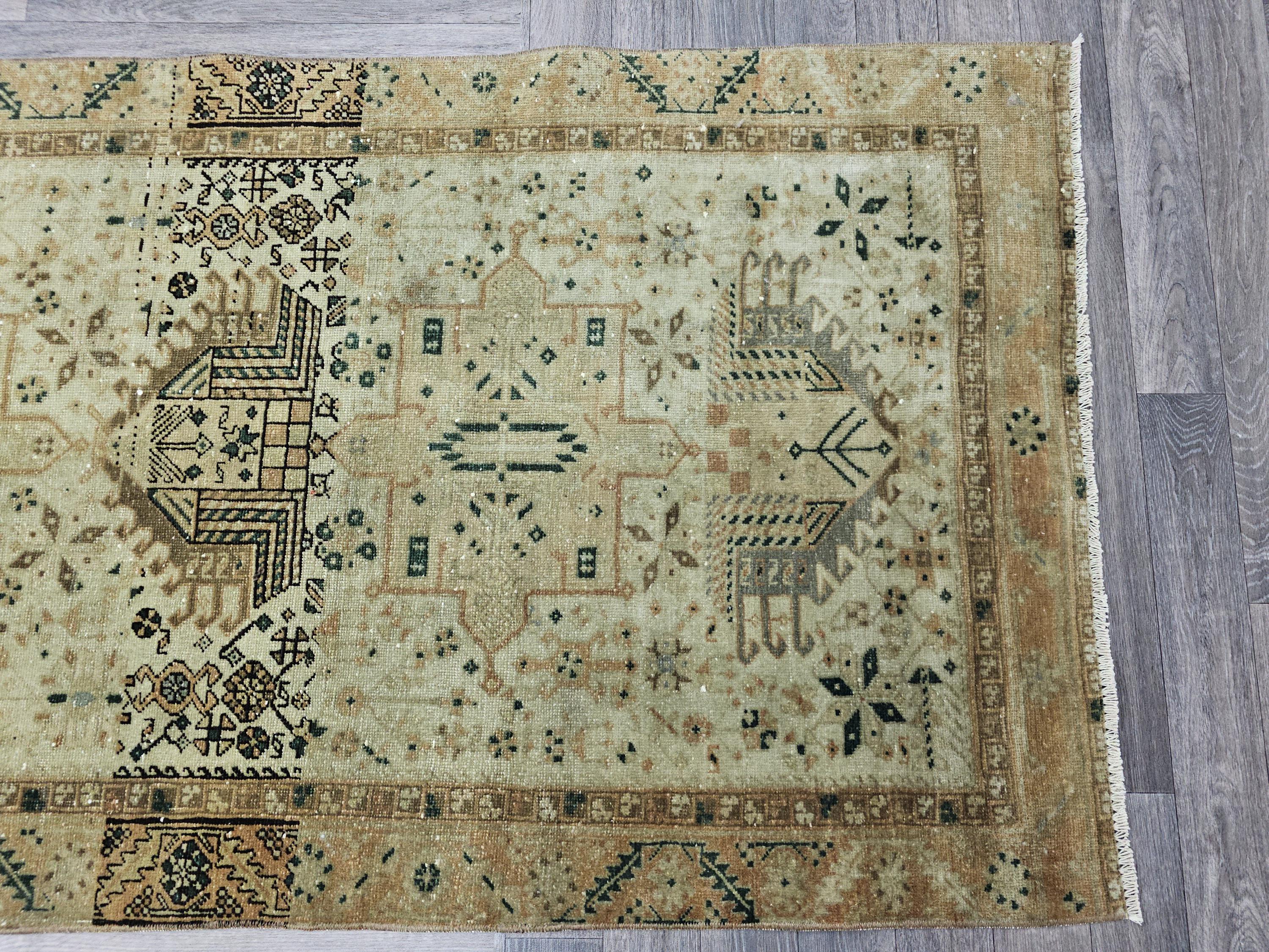 3x10 Classic Vintage Heriz Runner Hand Knotted Earth Tone Muted Colors