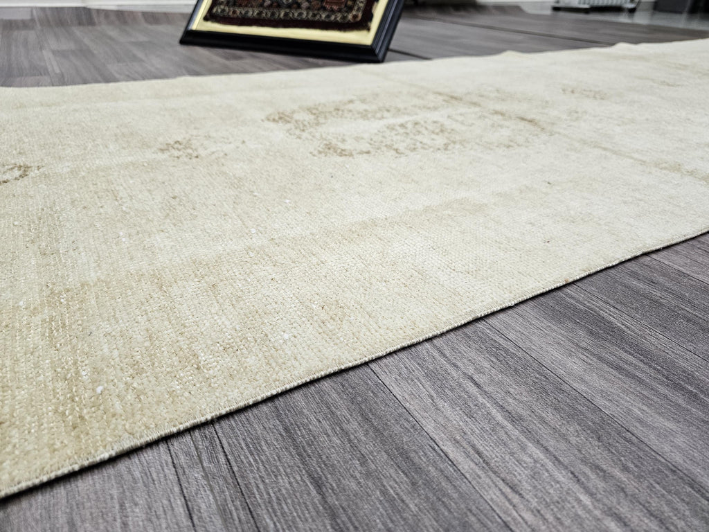 Neutral Turkish Runner Rug: 3x12.5 ft Vintage Oushak Wool Hallway Rug