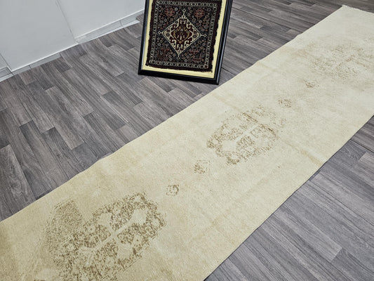 3x12.50 feet Neutral Turkish Runner Rug for Hallway Handmade Oushak Runner Vintage Runner for Kitchen Gift for House  Boho Runner Rug