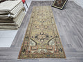 Hand Knotted Wool Turkish Runner Rug: Vintage Geometric Design