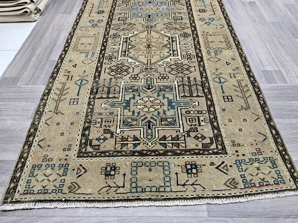 Handknotted Wool Turkish Runner Rug: Vintage Kitchen Rug (3.30x11.25 feet)