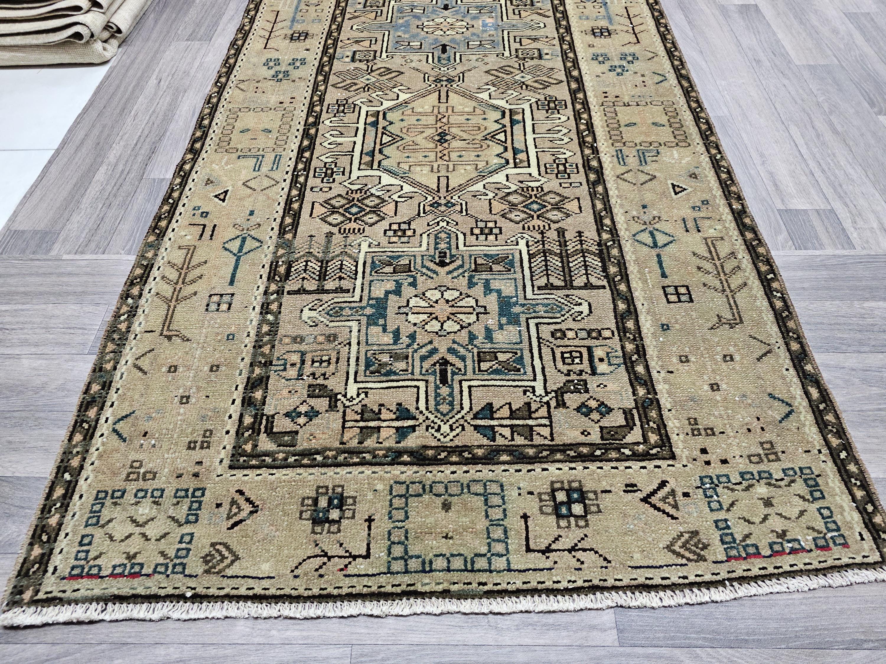 Handknotted Wool Turkish Runner Rug: Vintage Kitchen Rug (3.30x11.25 feet)