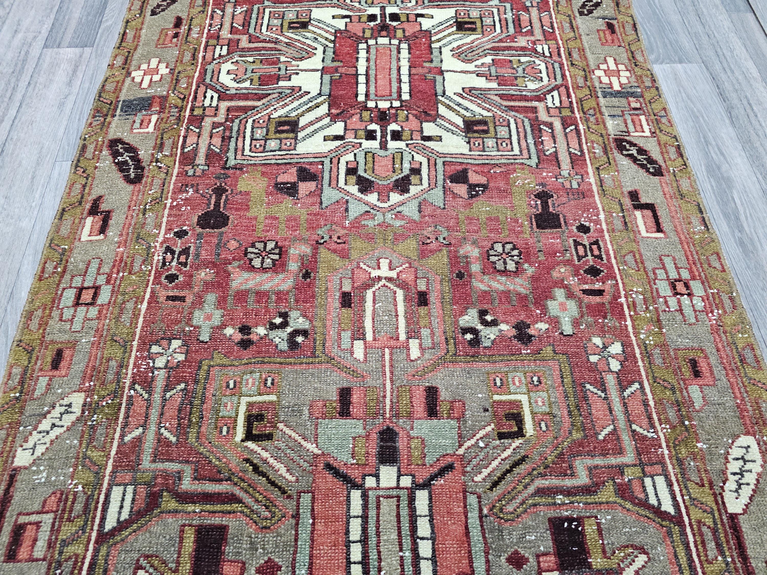 Hand Knotted Wool Runner: 3.5x11 Vintage Turkish Oushak Rug