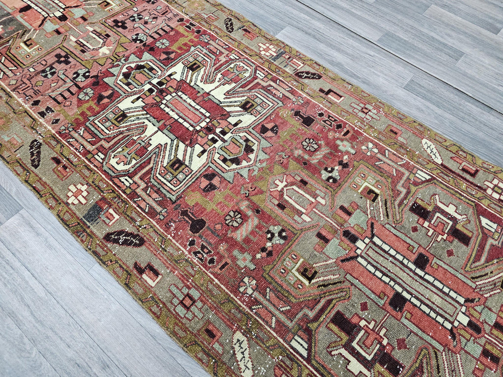 Hand Knotted Wool Runner: 3.5x11 Vintage Turkish Oushak Rug