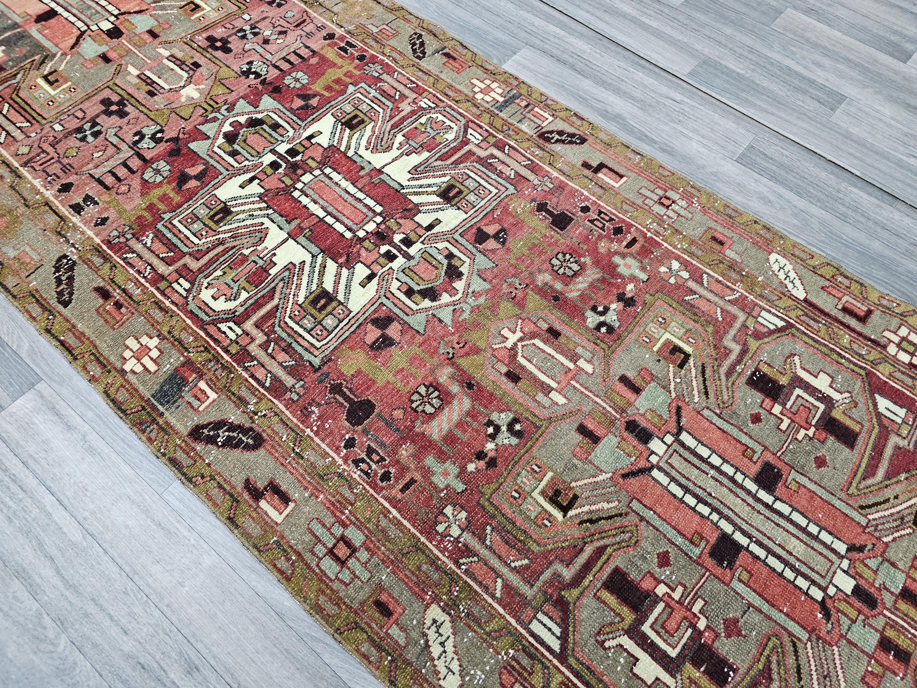 Hand Knotted Wool Runner: 3.5x11 Vintage Turkish Oushak Rug