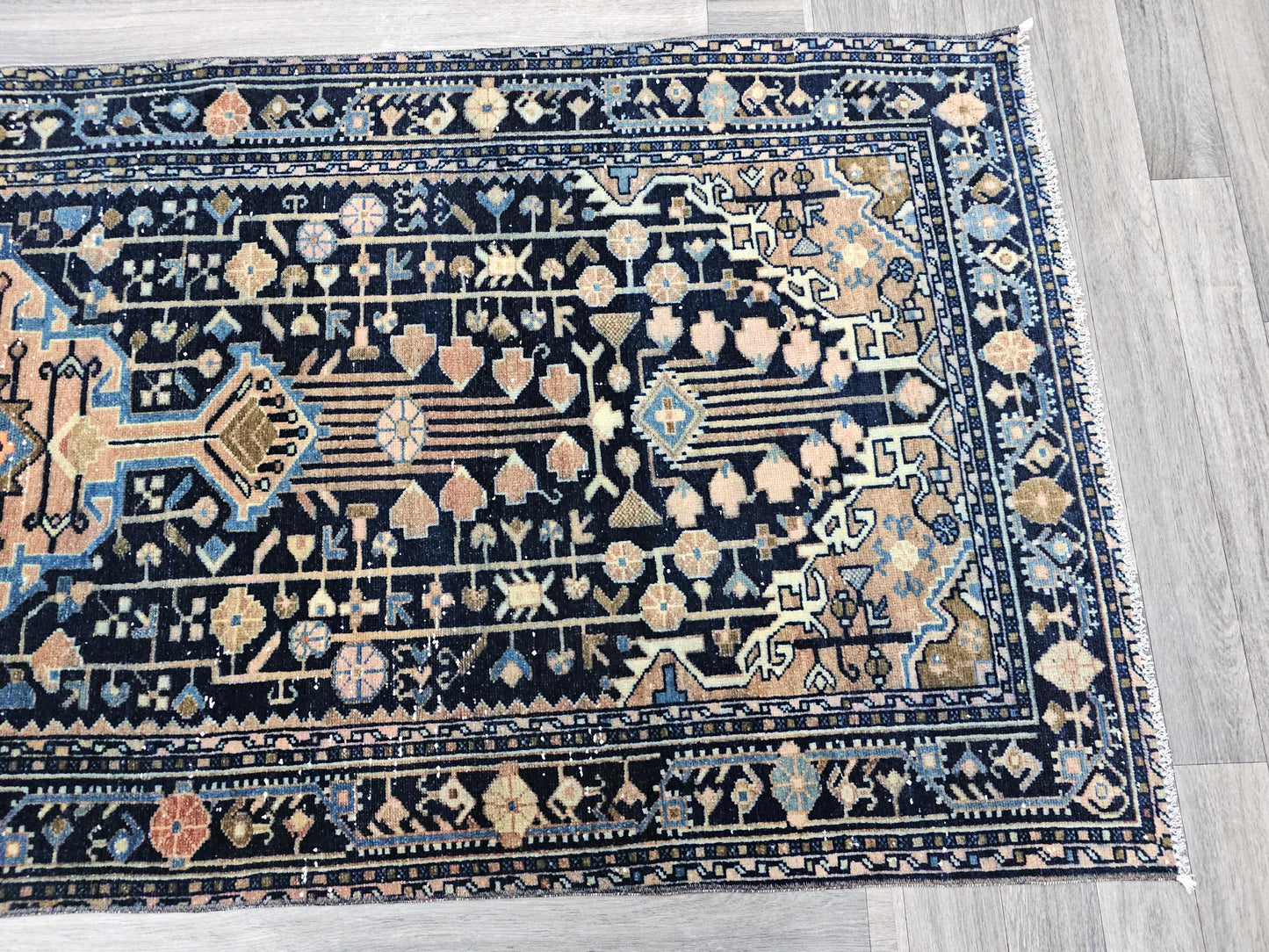 Handwoven Antique Persian Runner Rug with Geometric Medallion Design