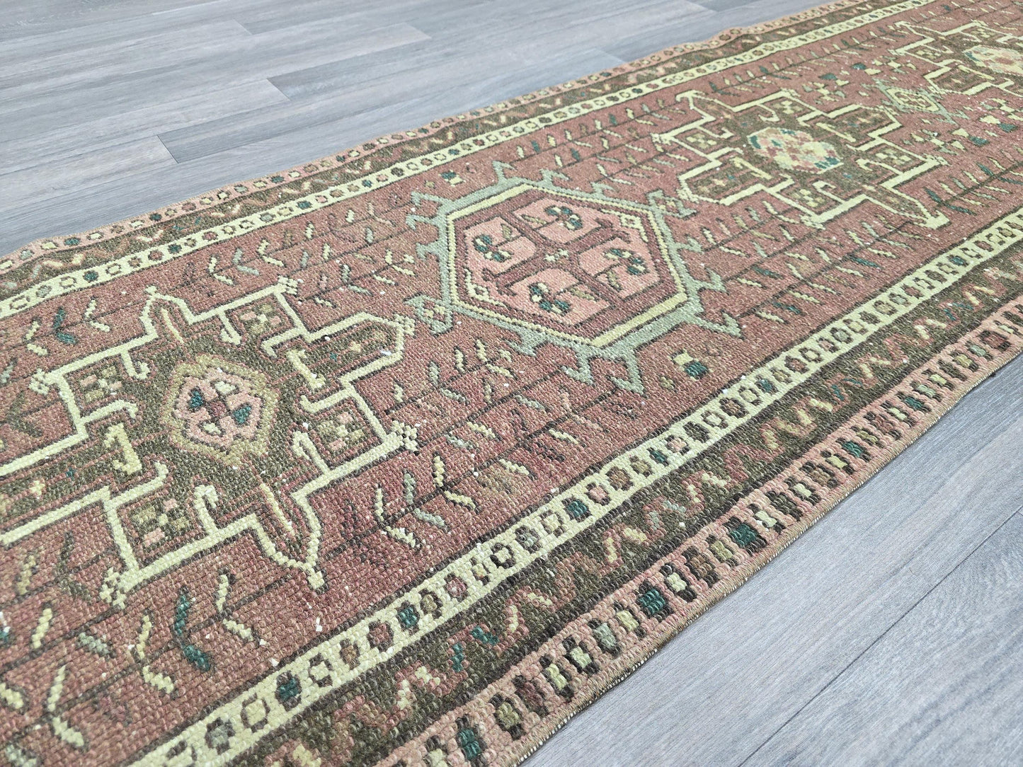 Narrow and Long Classic Vintage Runner/ 2.40x13.60 feet / Handmade Geometric Oriental Turkish Runner Rug