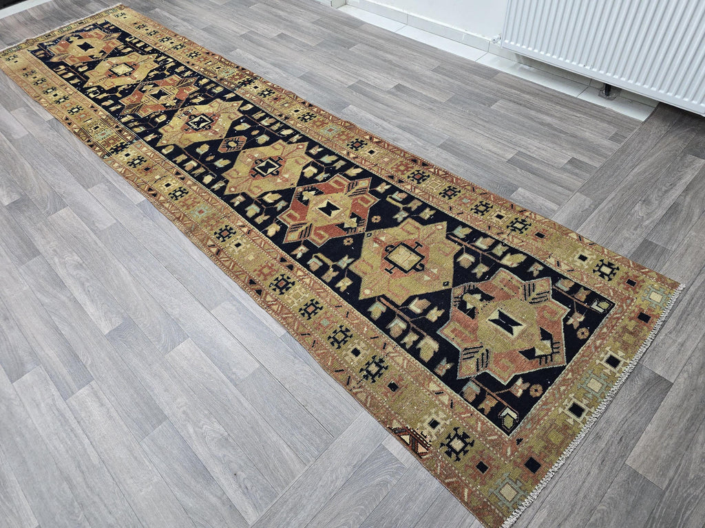 Vintage Turkish Runner Rug: Heriz Pastel Hallway Carpet (3x13 feet)