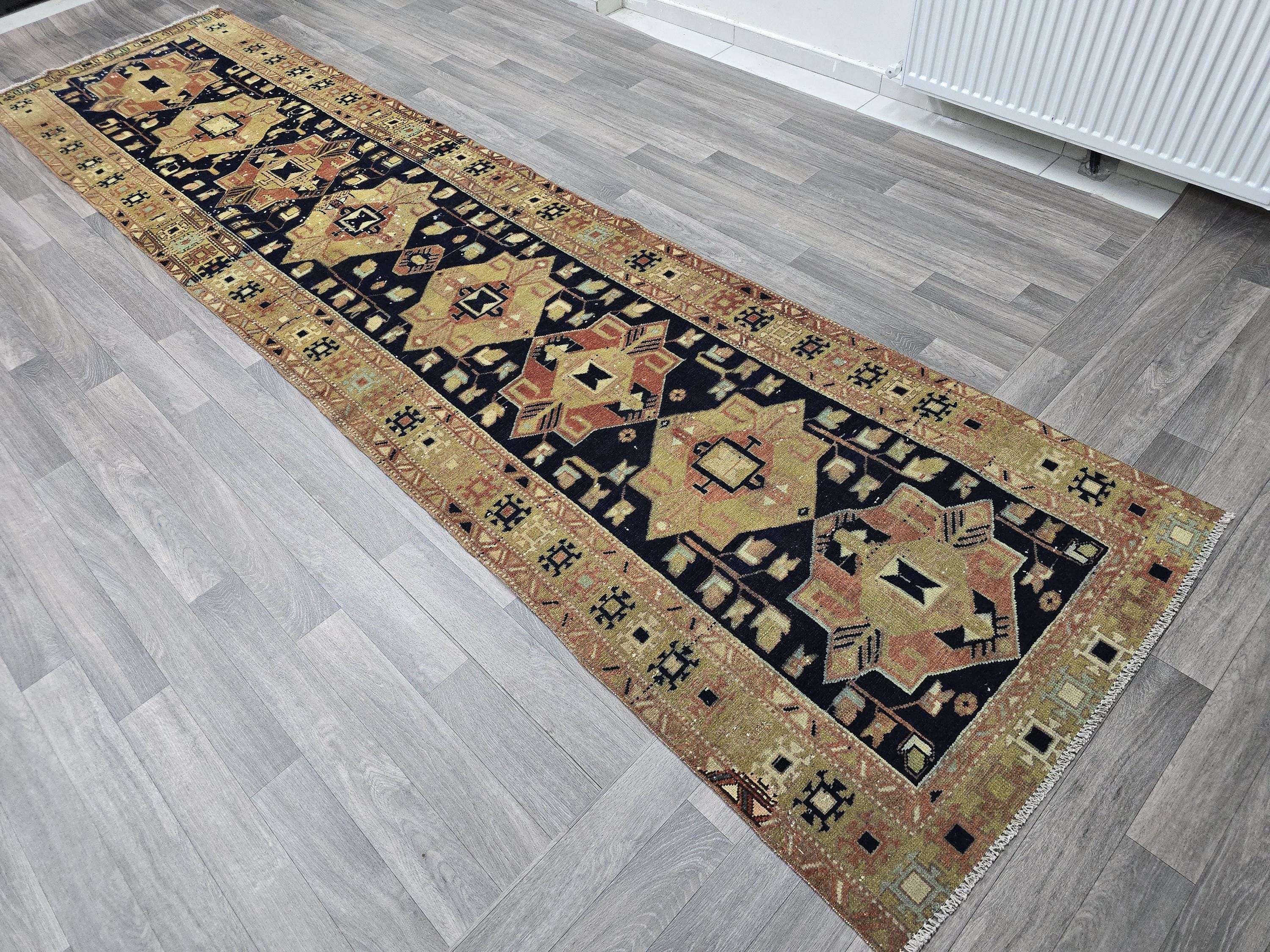 Vintage Turkish Runner Rug: Heriz Pastel Hallway Carpet (3x13 feet)