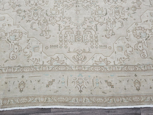 9x12 Neutral Area Rug/ Oversized Vintage Carpet/ Extra Large Natural Wool Rug For Livingroom/ Muted Turkish Oushak Rug/9.30x12 feet