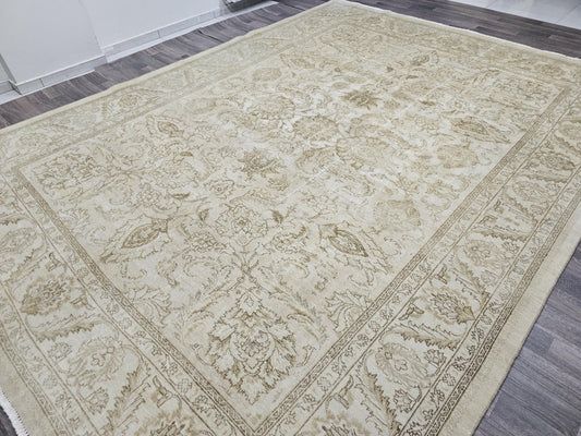 9x12 Hand Knotted Neutral Oushak Area Rug / Vintage 9x12 Turkish Wool Rug for Livingroom and Saloon/ Oversize Oriental Carpet Boho Decor