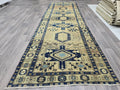 Vintage Hand-Knotted Wool Oushak Runner Rug: Traditional Hallway Aisle Rug (3.40x11 feet)