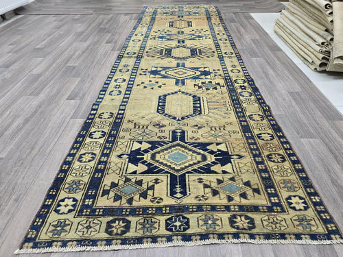 3.5x11 Vintage Oushak Runner Rug: Hand Knotted Wool Traditional Runner for Hallway Aisle Corridor (3.40x11 feet)