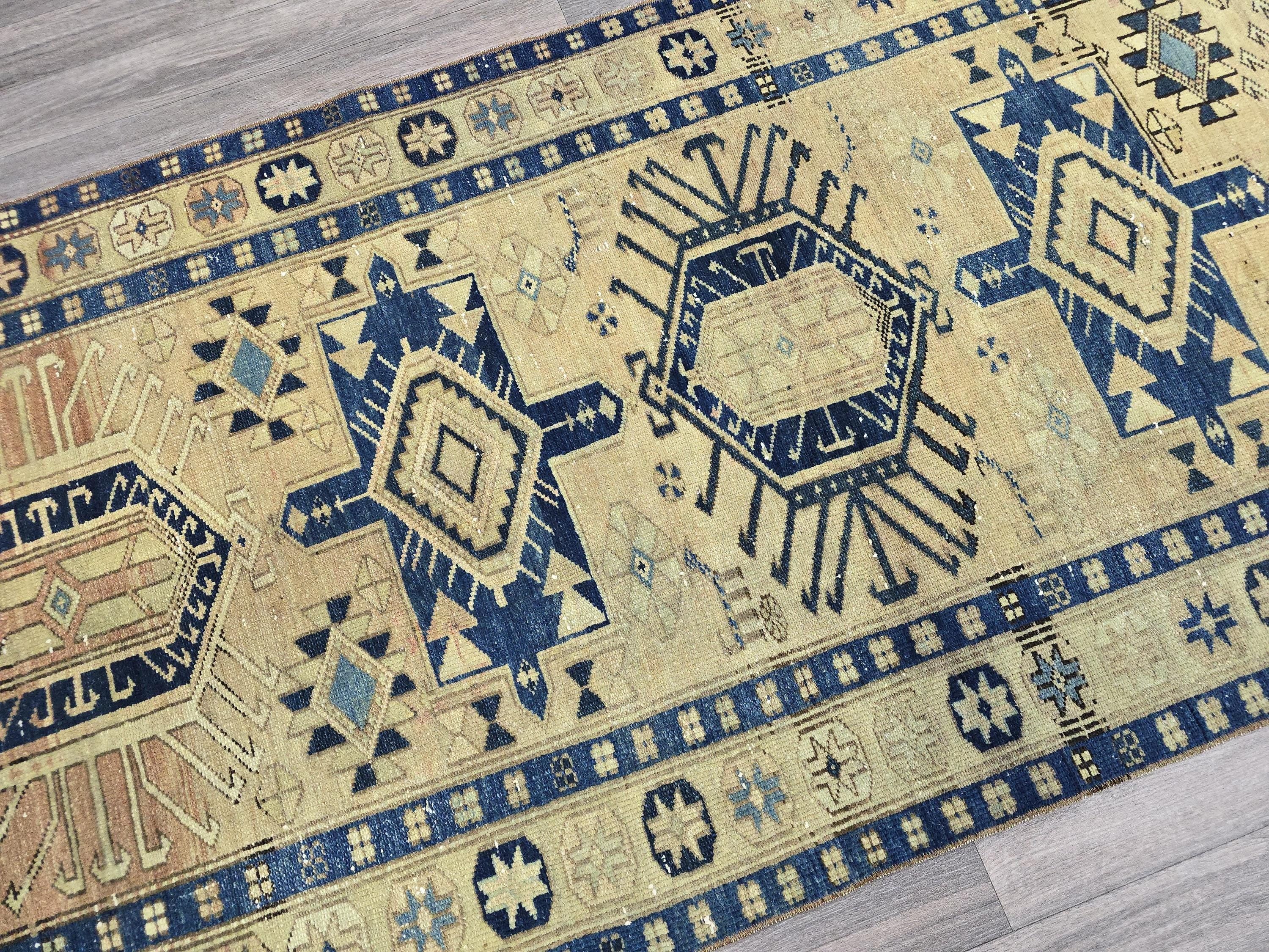 Vintage Hand-Knotted Wool Oushak Runner Rug: Traditional Hallway Aisle Rug (3.40x11 feet)