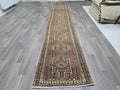 Hand Knotted Wool Heriz Runner Rug: 2.5x14 Long Persian Hallway Carpet