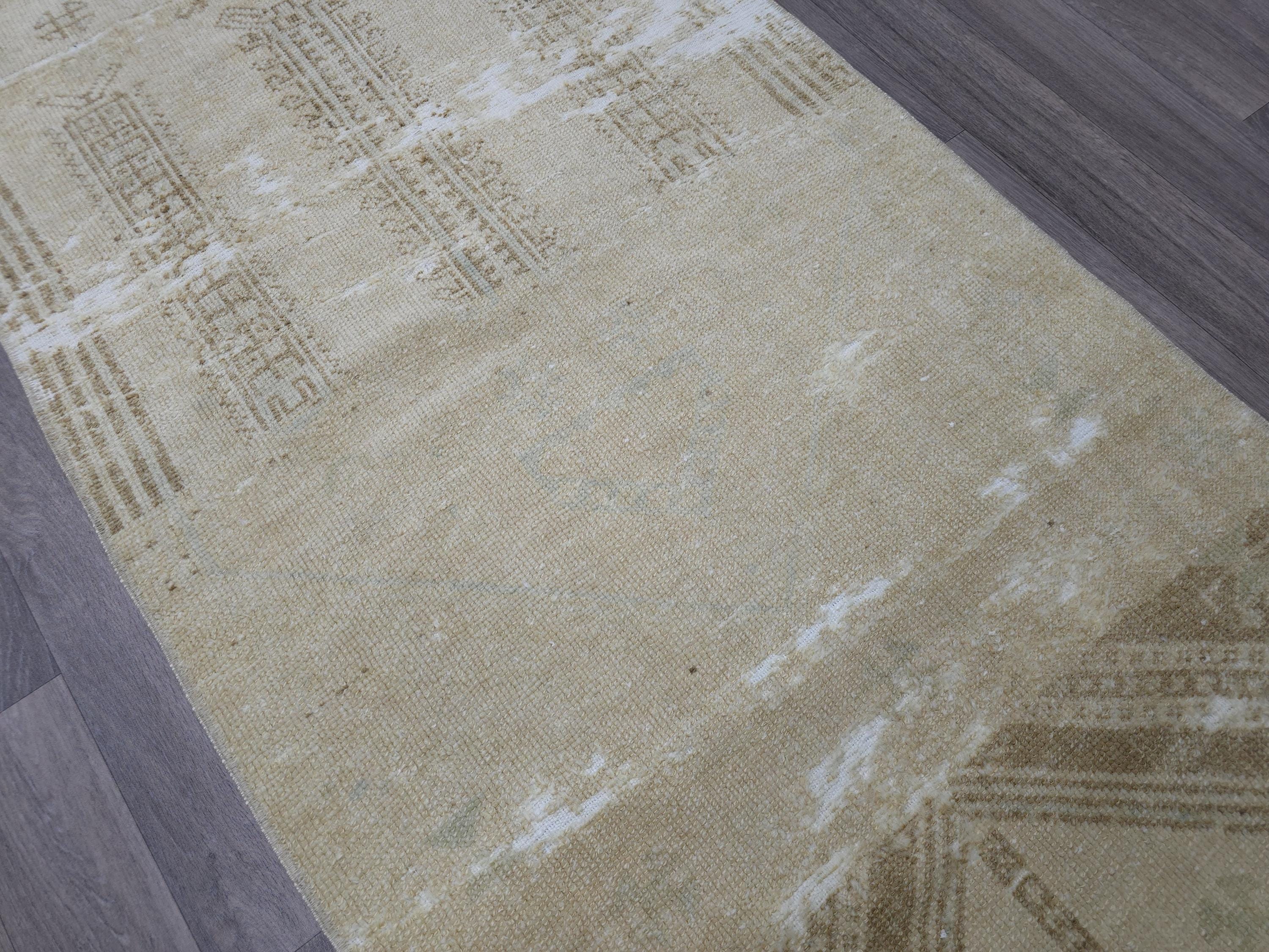Hand Knotted Wool Runner: 3x7 Vintage Turkish Oushak Hallway Rug