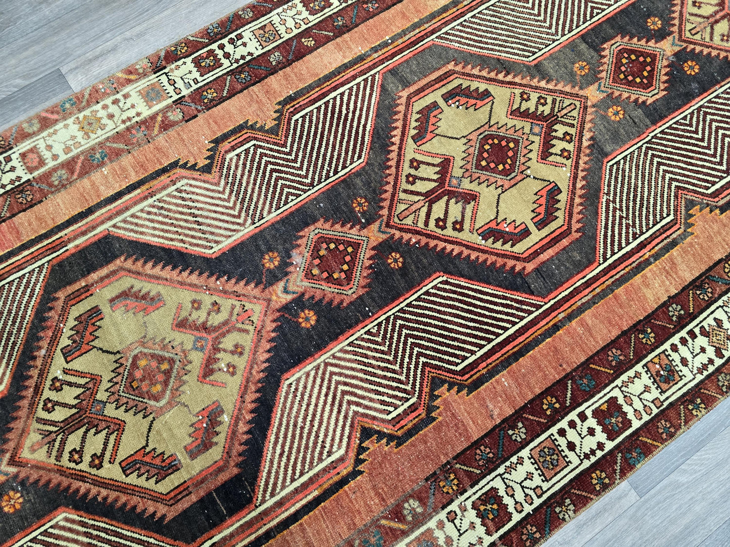 3.5x13.50 feet Hand-Knotted Persian Runner Rug - Geometric Tribal Design - Wide Hallway Runner