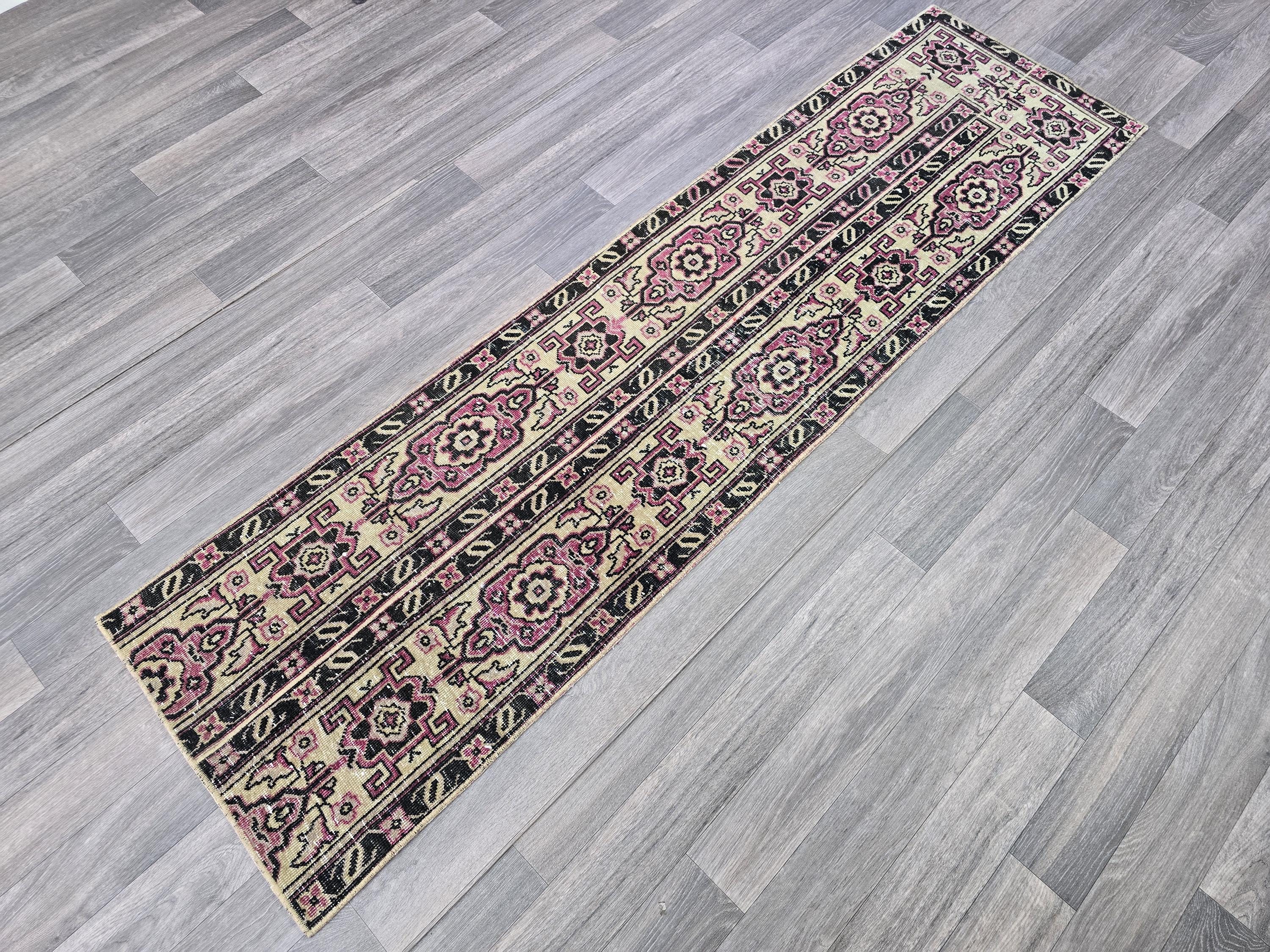 Handcrafted Wool Runner Rug: Traditional Aisle Hallway Carpet (1.80x6.70 ft)