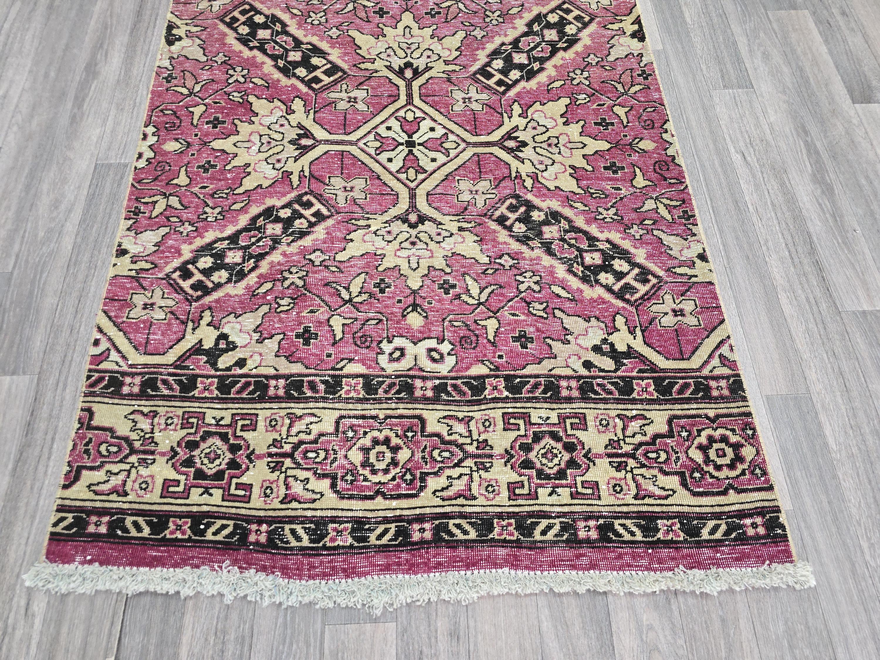 Hand-Knotted Wool Runner Rug: Vintage Floral Bohemian Home Decor (3.60x13.65 Feet)