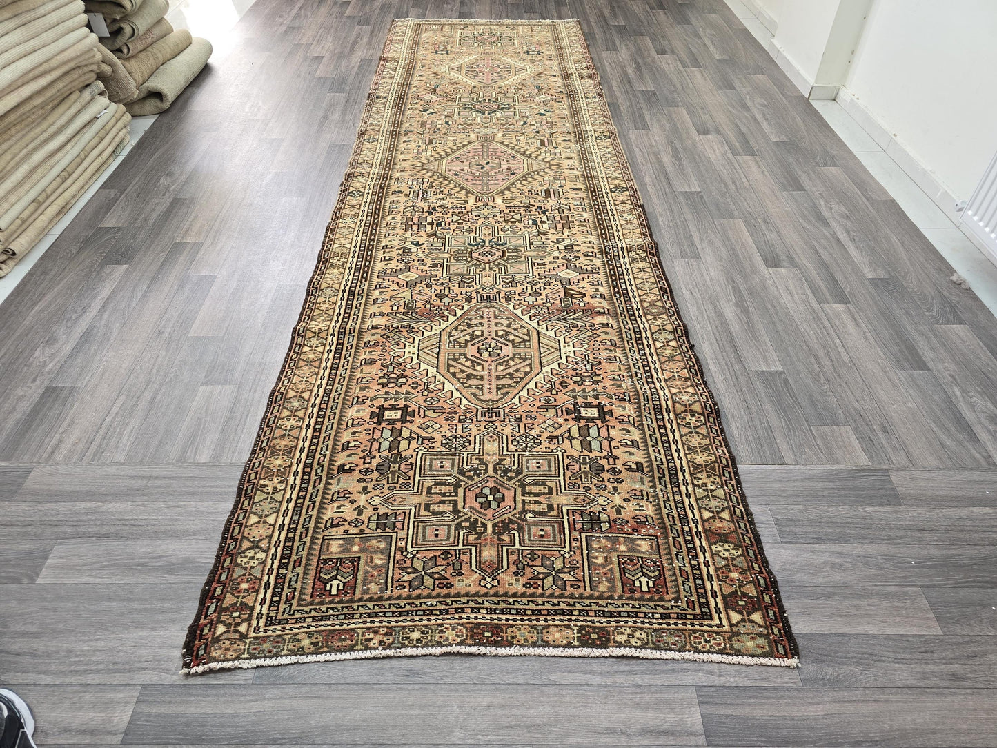 Antique Persian Heriz Runner Rug (3.7' x 12.5')