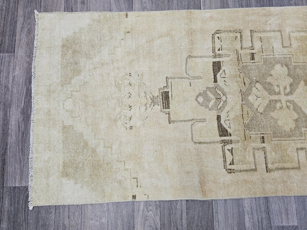 Vintage Turkish Runner/ 2.60x8.65 feet/ Beige Brown Muted Wool Oushak runner